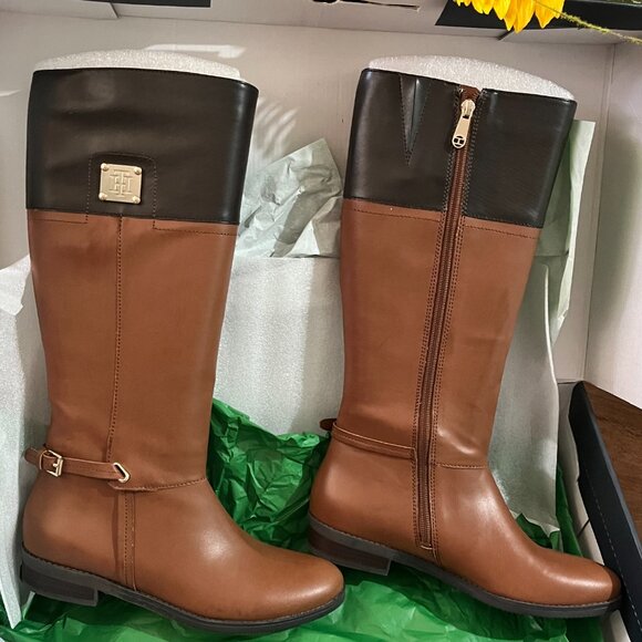 Tommy Hilfiger Xenon2 Tall Riding Brown Boots Natural Women's Size 8M - Picture 1 of 7